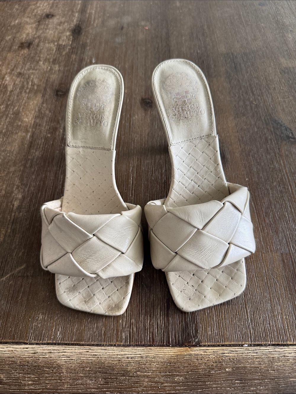 Beige heeled sandal mules